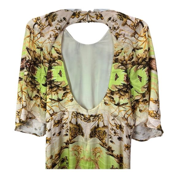 Karen Millen Mirrored Tulipa Print Satin Maxi Dress Sz 12 Cut Out Back - Picture 5 of 11